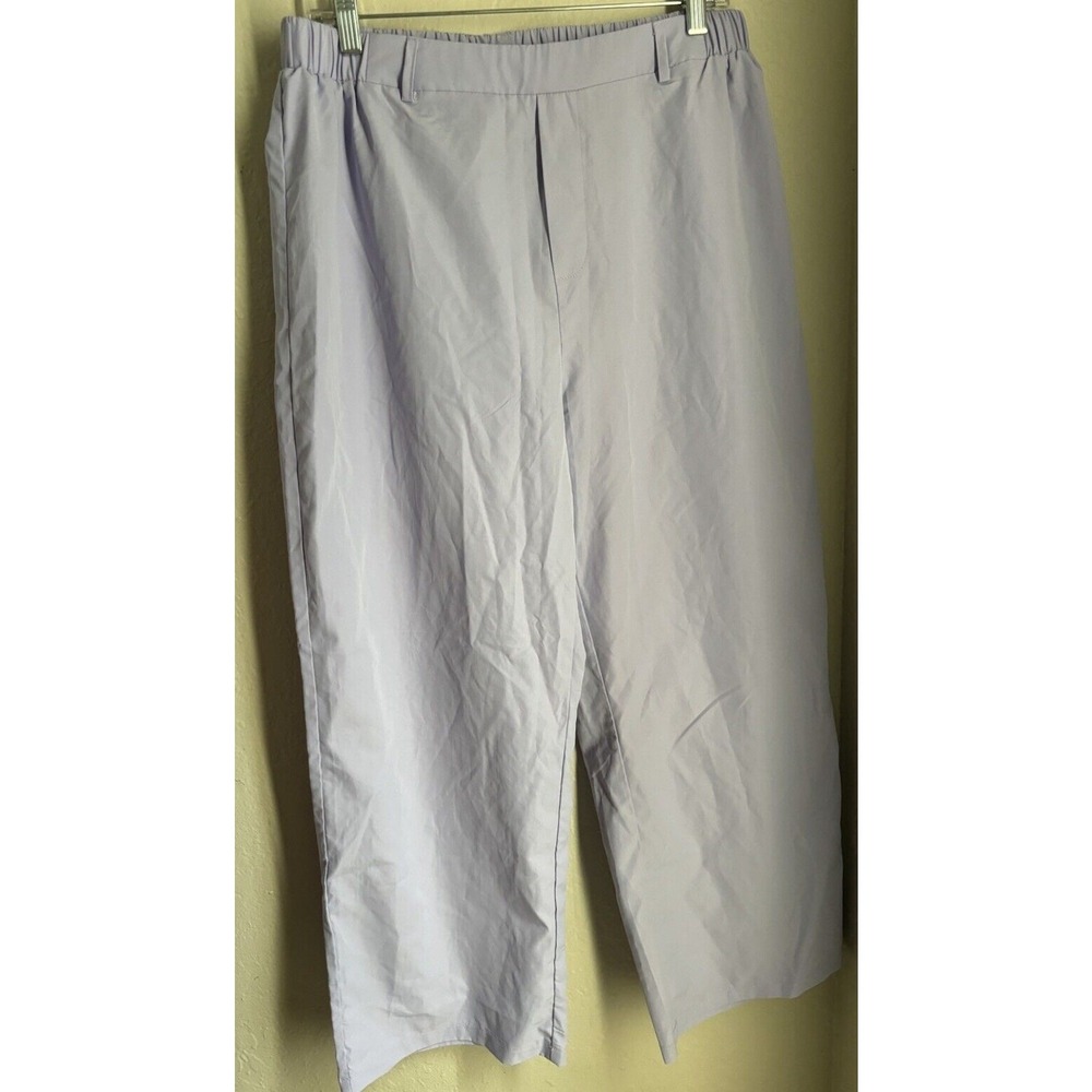 WOMEN JUNIOR SIZE 1XL ELASTIC WAIST LAVENDAR POLYESTER PANTS SLACK WIDE LEG #67u